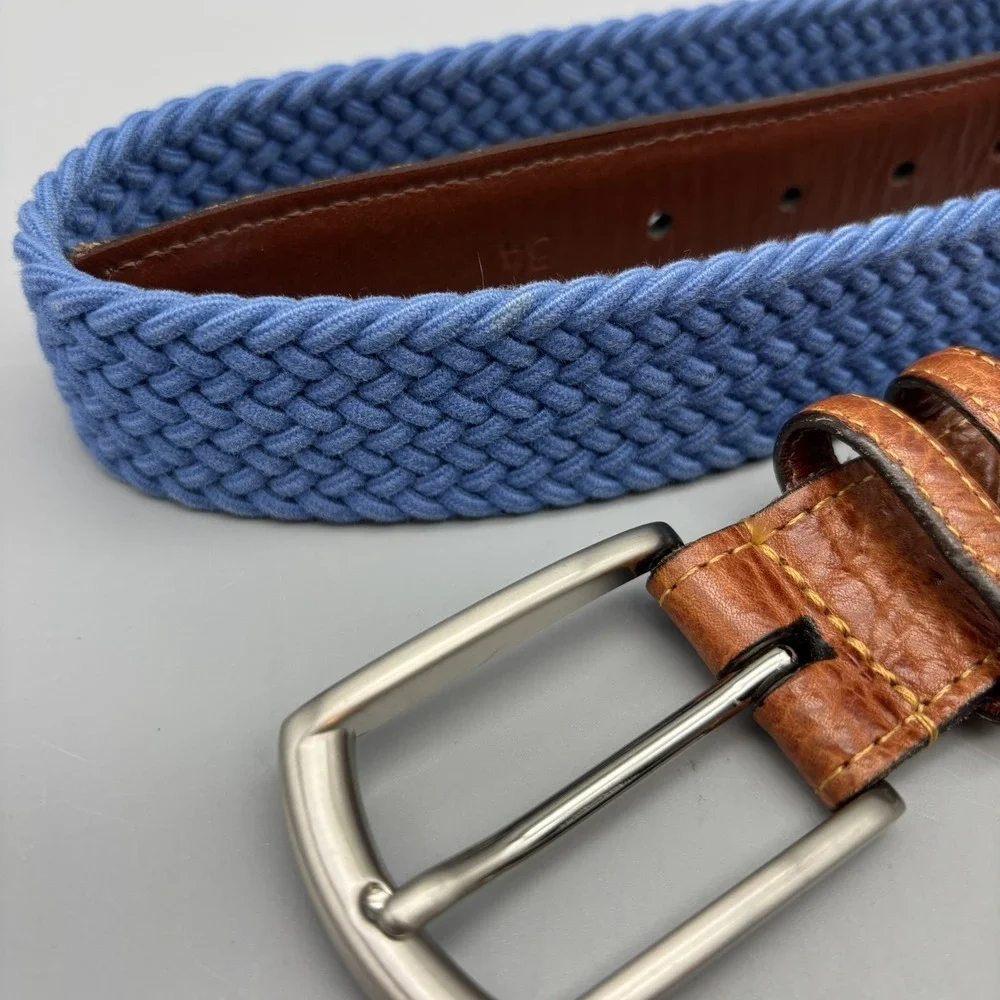 Torino Woven Belt Size 34 Blue Stretch Braid Woven Buckle And Leather USA